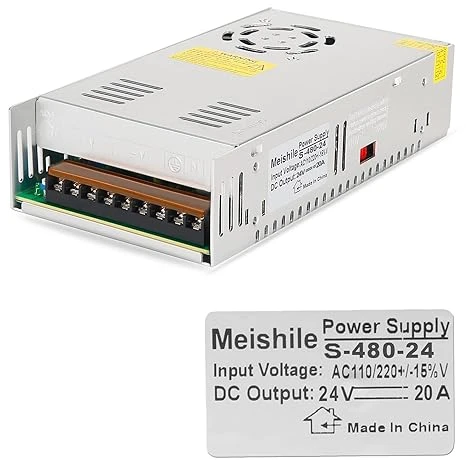 منبع تغذیه سوئیچینگ Meishile 24V 20A صنعتی با بدنه فلزی و فن خنک کننده | آمازونیکس