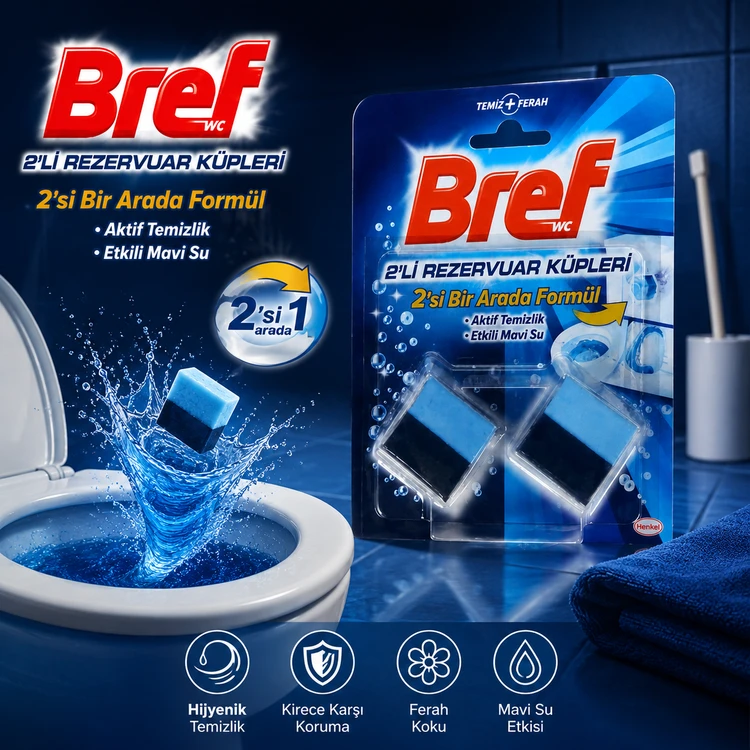 مکعب خوشبوکننده و تمیزکننده مخزن توالت فرنگی برف (Bref) 2 عددی