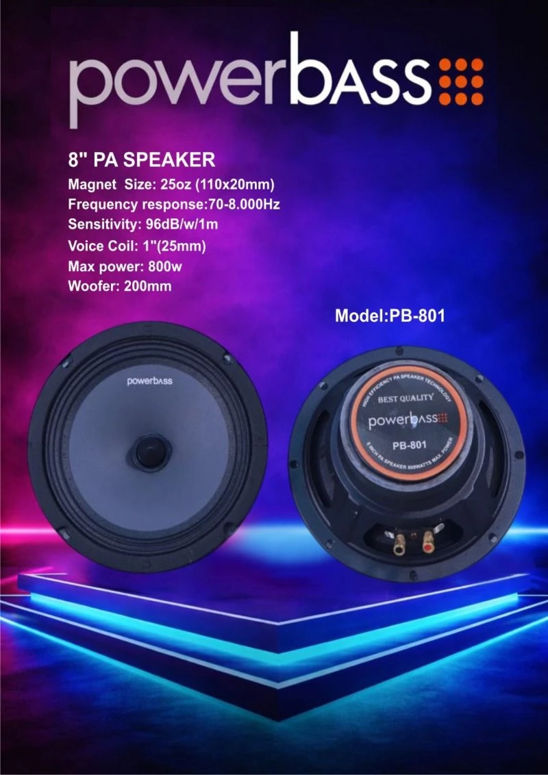 میدرنج 8 اینچ پاوربیس مدل PB-801 با 800 وات