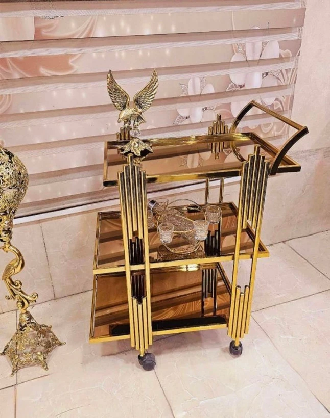 میزبار چرخ دار فلزی مدل پیانویی