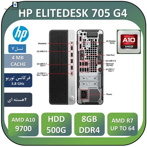 مینی کامپیوتر استوک اچ پی گرافیکدار USED MINI CASE HP ELITEDESK 705 G4/CPU AMD A10-9700/RAM8DDR4/HDD500/GPU AMD