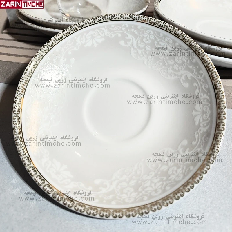 نعلبکی زیر استکانی چینی زرین مدل ریوا طلایی
