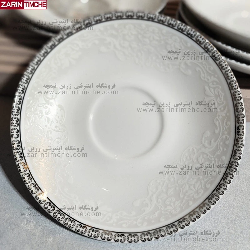 نعلبکی زیر استکانی چینی زرین مدل ریوا نقره ای