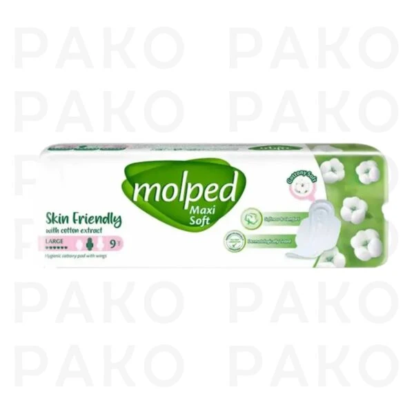 نوار بهداشتي بالدار بزرگ ضخيم پنبه اي 9 عددي مولپد molped