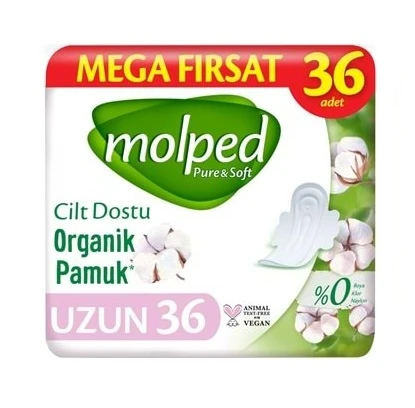 نوار بهداشتی مولپد Molped مدل Pure And Soft سایز بلند بسته 36 عددی اصل و اورجینال