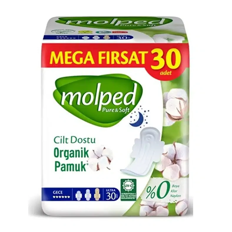 نوار بهداشتی مولپد Molped مدل Pure And Soft شبانه بسته 30 عددی اصل و اورجینال