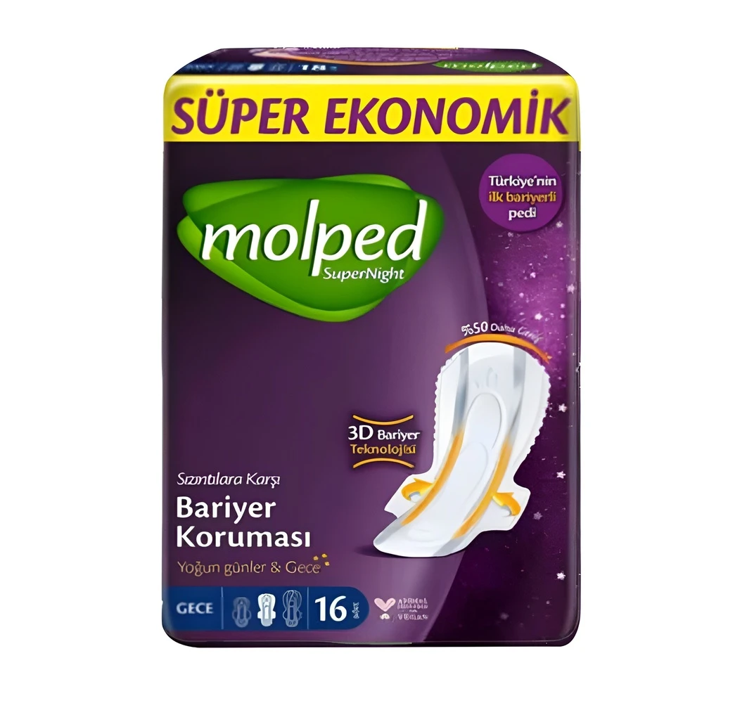 نوار بهداشتی مولپد Molped مدل SuperNight سایز Extra Long بسته 16 عددی اصل و اورجیال