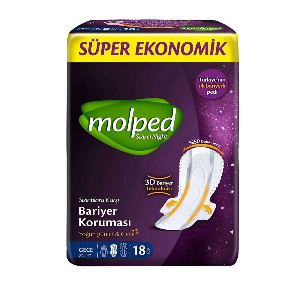 نوار بهداشتی مولپد Molped مدل SuperNight سایز Long بسته 18 عددی اصل و اورجینال