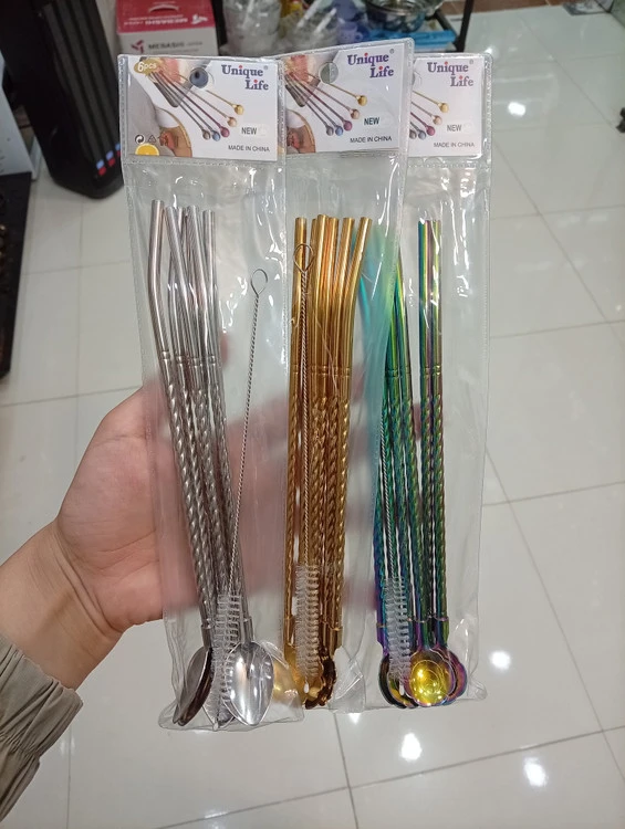 نی شربت خوری قاشق دار استیل طرح گل
