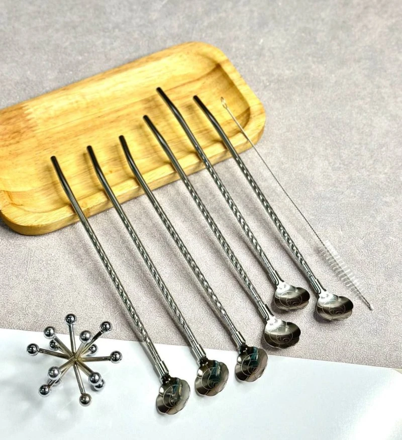 نی شربت قاشق دار نقره ای