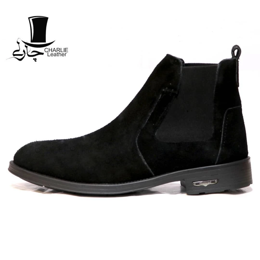 نیم بوت چرم مردانه مدل POLO چارلی جیر مشکی