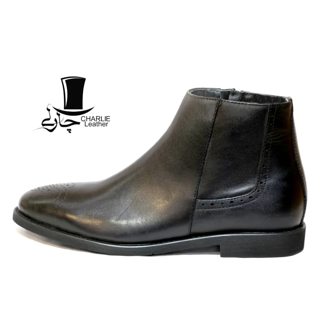 نیم بوت چرم مردانه مدل موریس مشکی