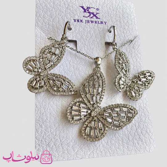نیم ست دخترانه YSX طرح پروانه نقره ای نگیندار کد 5998