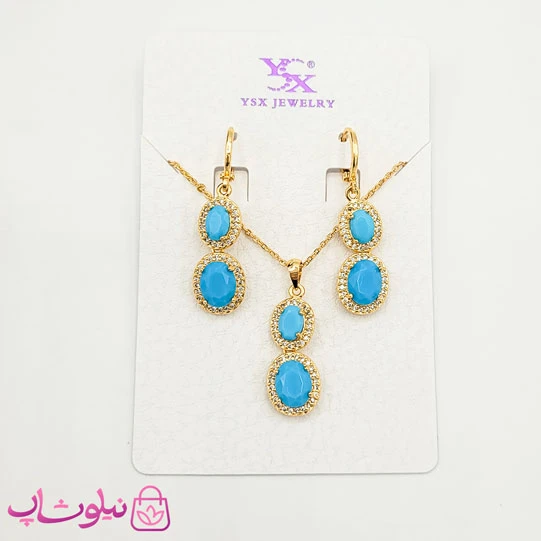 نیم ست زنانه YSX طلایی با سنگ آبی فیروزه ای کد 3992