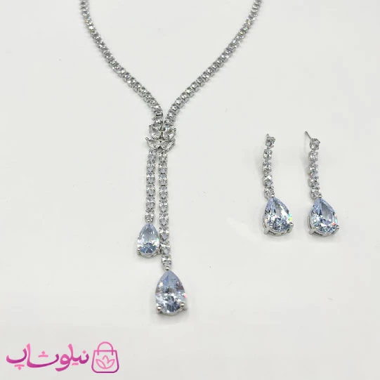 نیم ست زنانه تنیسی با کریستال اشکی آبی روشن کد 600