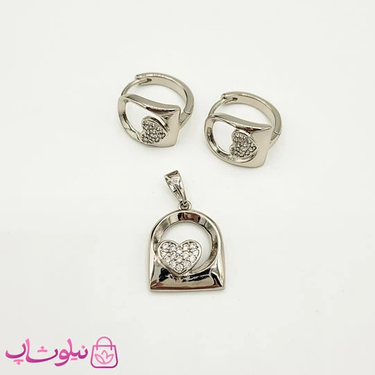 نیم ست زنانه ژوپینگ طرح قلب نقره ای کد 991