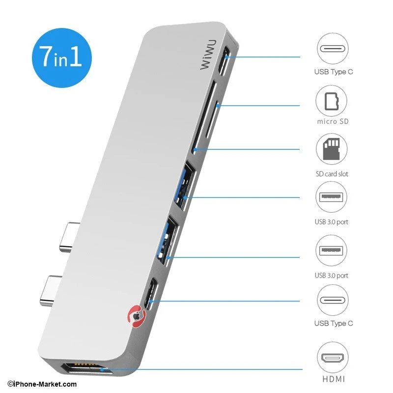 هاب 7 پورت USB C مک بوک مدل T8 برند WiWU