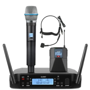 هدمیک و میکروفن دستی بیسیم دو کانال شور گرید 1 مدل Wireless Headset Handheld Microphon SHURE GLXD4 SHURE GLXD4