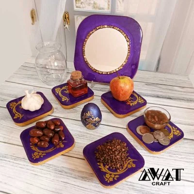 هفت سین چوب و رزین پایه دار 12 تکه بنفش