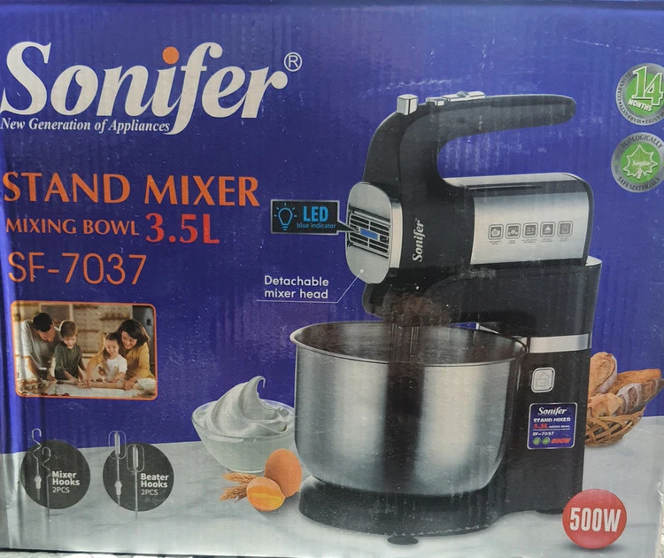 همزن برقی کاسه دار دو کاره 500 وات 3.5 لیتری سونیفر مدل SONIFER SF-7037 مخلوط کن