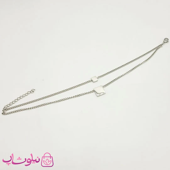 پابند زنانه استیل دولاین نقره ای با آویز مربع کد 120