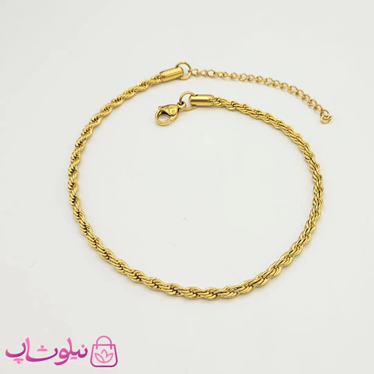 پابند زنانه طنابی مدل استیل نازک طلایی کد 791