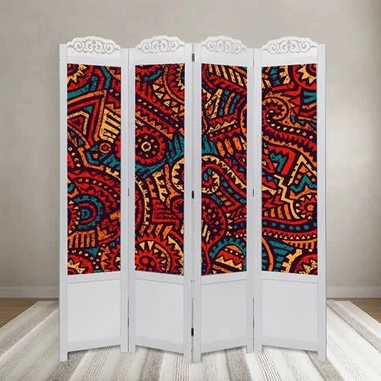 پاراوان پارتیشن چهارلنگه طرح هندسی تک رو و تاشو جنس MDF و استیکر