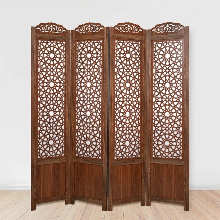 پاراوان پارتیشن چهارلنگه مشبک طرح ارسی تک رو و قابل حمل و تاشو از جنس MDF