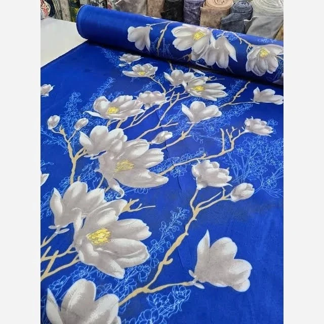 پارچه ملحفه طرح گل زمینه ابی عرض240