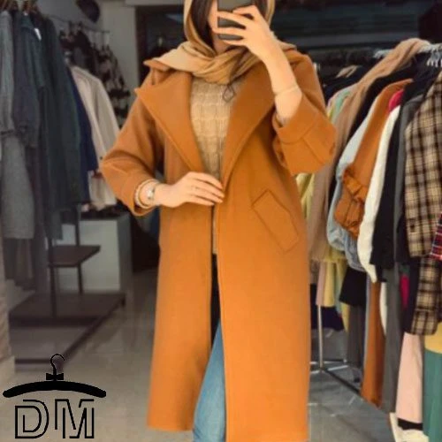 پالتو زنانه با پارچه فوتر دوبرکوبیده رنگ شتری (قهوه ای)