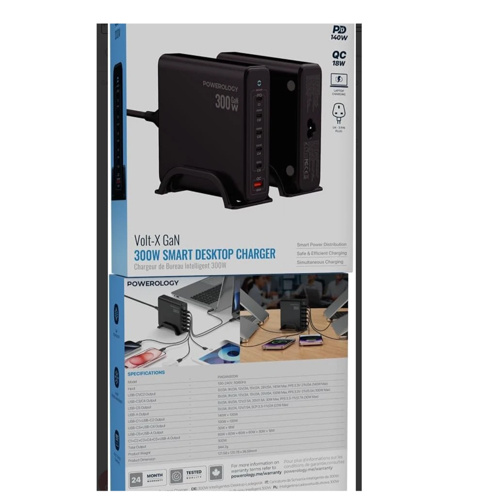 پاور استیشن رو میزی پاورولوژی Powerology Volt-X GaN 300W Smart Desktop Charger