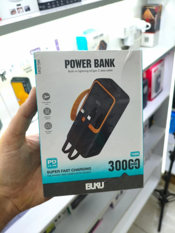 پاور بانک 30 هزار برند Buku خروجی 22.5 وات فست شارژ با 6 ماه گارانتی فروشگاه