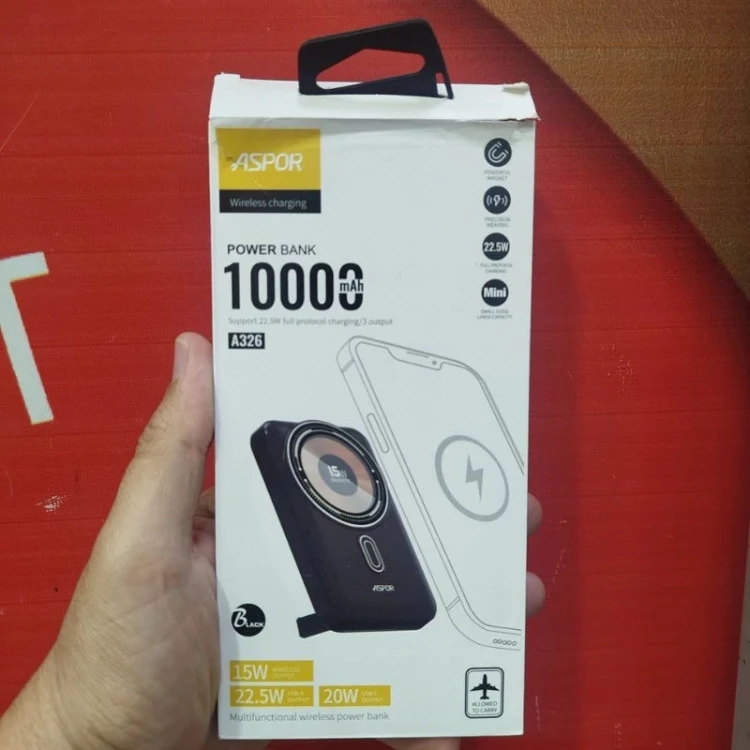پاوربانک 10 هزار وایرلس شارژ اصلی آسپور ASPOR مدل A326 فست