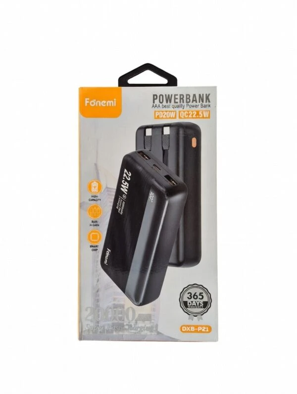 پاوربانک 20 هزار فونمی DXB-P21 | شارژ سریع PD20W و QC22.5W با کابل داخلی