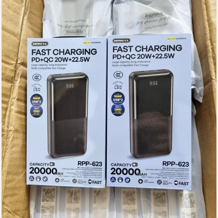 پاوربانک 20 هزار میلی آمپر ریمکس اصلی REMAX مدل RPP-623 دو پورته دیجیتالی 22.5 وات