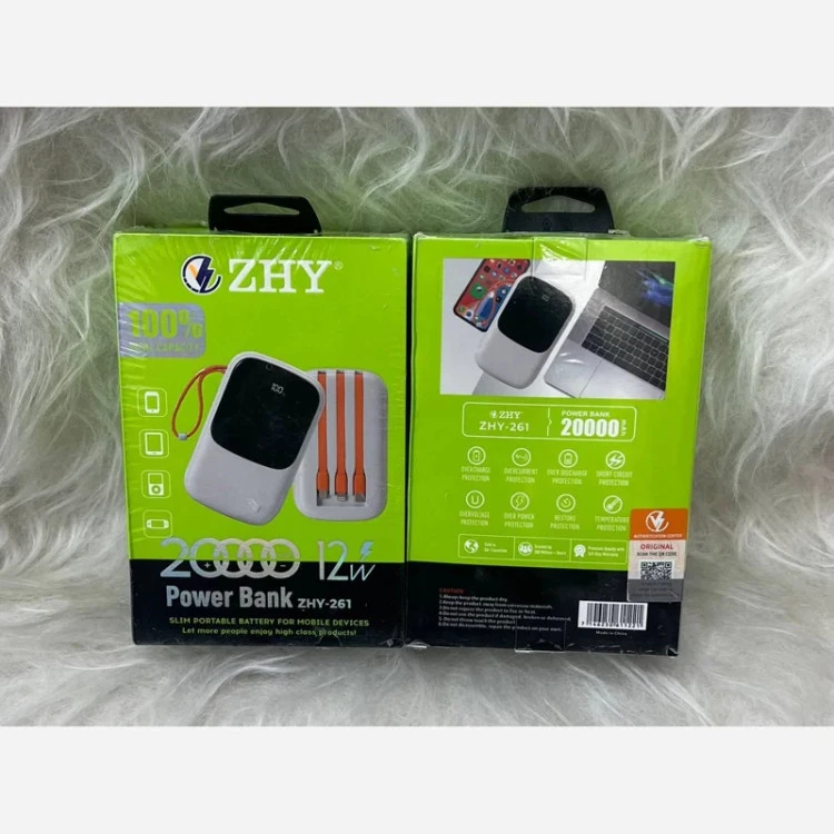 پاوربانک 20 هزار میلی امپر ZHY مدل ZHY-261 کابل دار