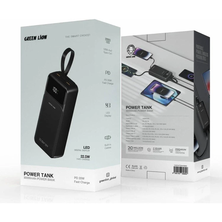 پاوربانک 30 هزار گرین لاین مدل Tank 30K ( گارانتی 6 ماهه )
