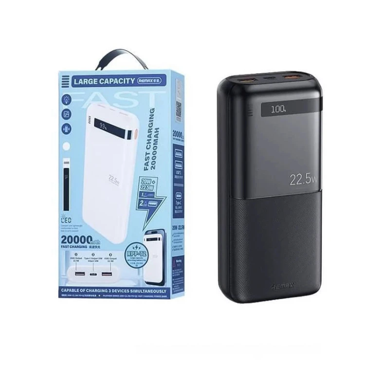 پاوربانک اصلی ریمکس 20 هزار میلی امپر مدل REMAX RPP-72 دیجیتالی 22.5w با دوپورت