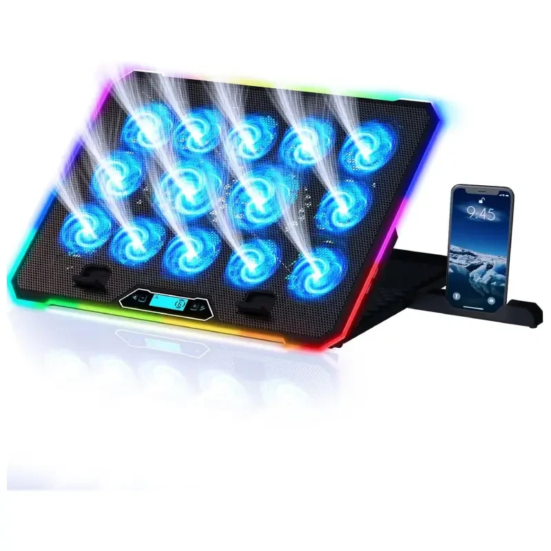 پایه خنک‌کننده لپ‌تاپ KLIM V14 با 2 پورت USB، نورپردازی RGB و 14 فن
