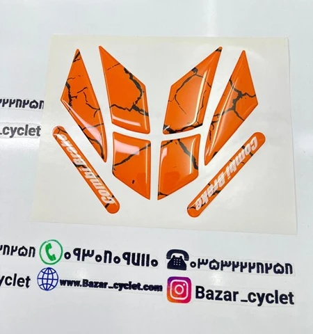 پد برچسب گلگیر جلو موتور سیکلت طرح کلیک نارنجی خط مشکی