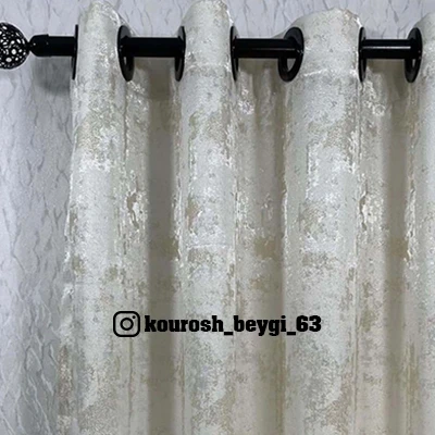 پرده آماده حریر پتینه کرم طلایی