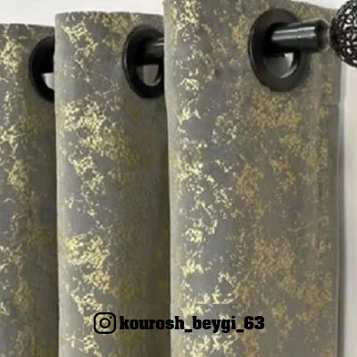 پرده آماده مخمل طلاکوب ساده طوسی