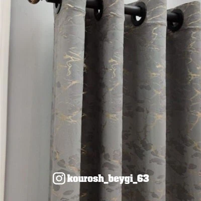 پرده آماده مخمل پتینه طلاکوب طوسی تیره