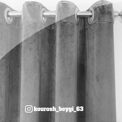 پرده اتاق خواب مخمل ساده طوسی