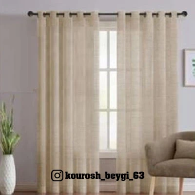 پرده حریر کتان بافت دار رنگ کرم نباتی ابعاد 150 در280 پانچ شده(یک قواره)