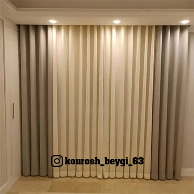 پرده پذیرایی آماده پانچی پنجره4 متری مخمل هازان و حریر الگانت قد280 پانچ