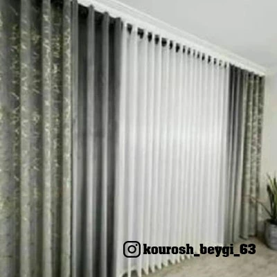 پرده پذیرایی حریر ساده و ترکیب دو رنگ مخمل کالیفرنیا
