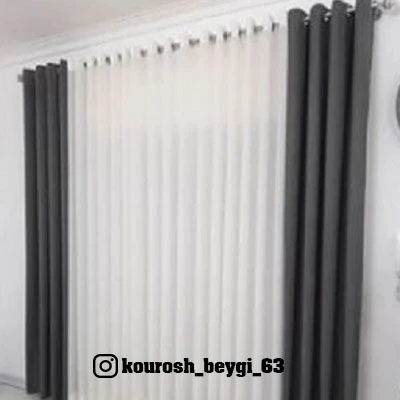 پرده پنجره ۳ متری پانچ اتاق خواب و آشپزخانه حریر و کتان هازان طوسی پانچی قد ۲۸۰