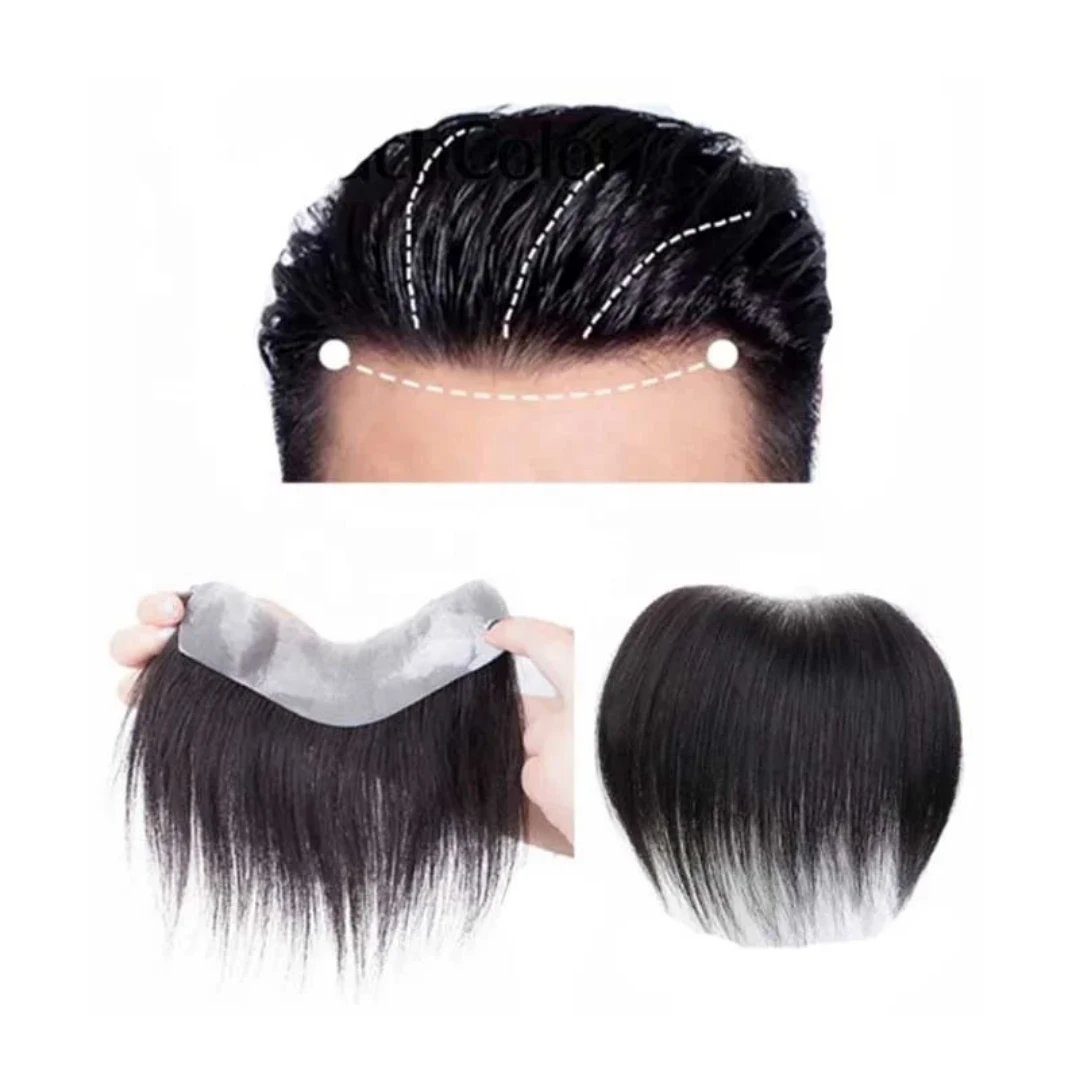 پروتز مو شقیقه جلوسری مردانه خارجی مشکی طبیعی سایز طول16cm عرض 2cm . بلندی مو 16cm