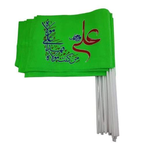 پرچم دستی فلامنت سبز علوی عید غدیر و میلاد حضرت علی ع-20در30سانت-بسته 20عددی-104149